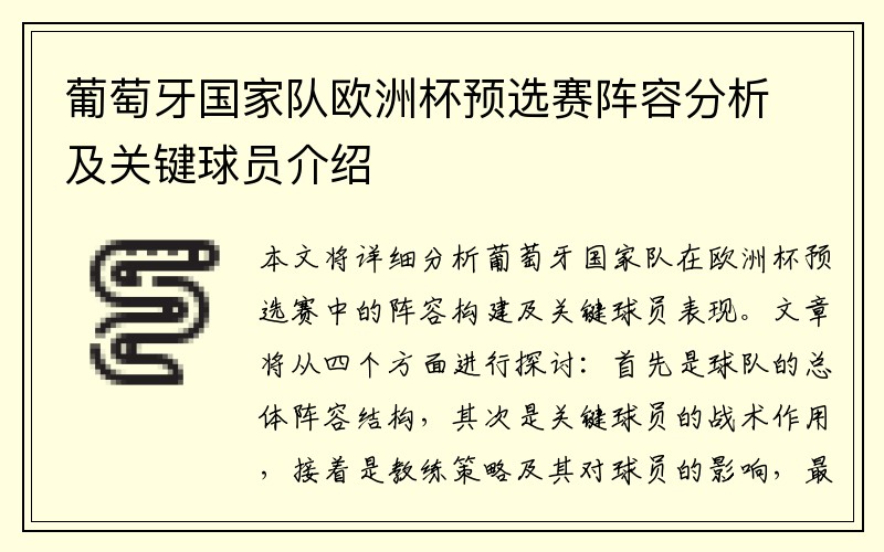 葡萄牙国家队欧洲杯预选赛阵容分析及关键球员介绍