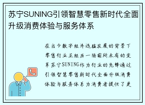 苏宁SUNING引领智慧零售新时代全面升级消费体验与服务体系